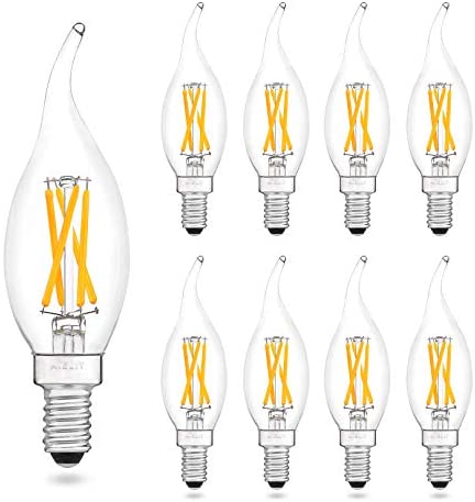 Photo 1 of AIELIT E12 Base LED Light Bulb 4W, Dimmable (0 - 100%), Warm White 2700K, Antique CA10/C35 Candelabra LED Filament Bulbs 40 Watt Equivalent for Bathroom Hanging Pendant Lamp Wall Sconce, 8-Pack
