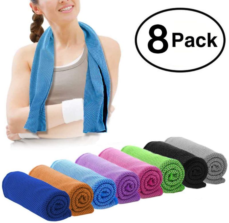 Photo 1 of DARUNAXY 8 Pack Evaporative Cooling Towels 40"x12", Snap Cooling Towels for Sports, Workout, Fitness, Gym, Yoga, Pilates, Travel, Camping and More (8 Mix Color)
