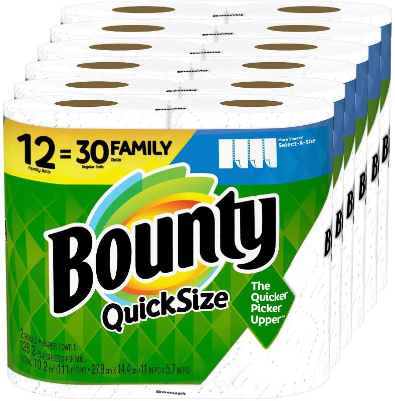 Photo 1 of Bounty Quick-Size Paper Towels, White, 12 Family Rolls = 30 Regular Rolls
