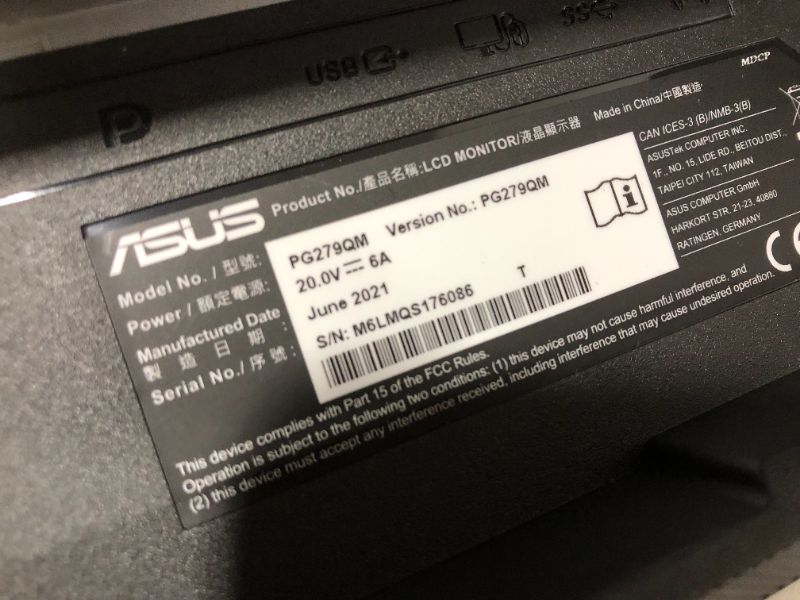 Photo 1 of ASUS Republic of Gamers Swift PG279QM 27" 16:9 G-SYNC 240 Hz QHD HDR IPS Gaming Monitor
