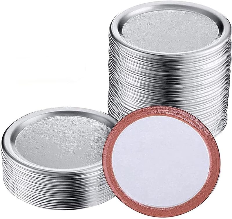 Photo 1 of 
SMOOTHCLUE Canning Lids, 100 Count Canning Lids Regular,Canning Jar Lids,Mason Jar Canning Lids, Food Grade Material Leak Proof & Airtight (70mm )
Size:100 PCS