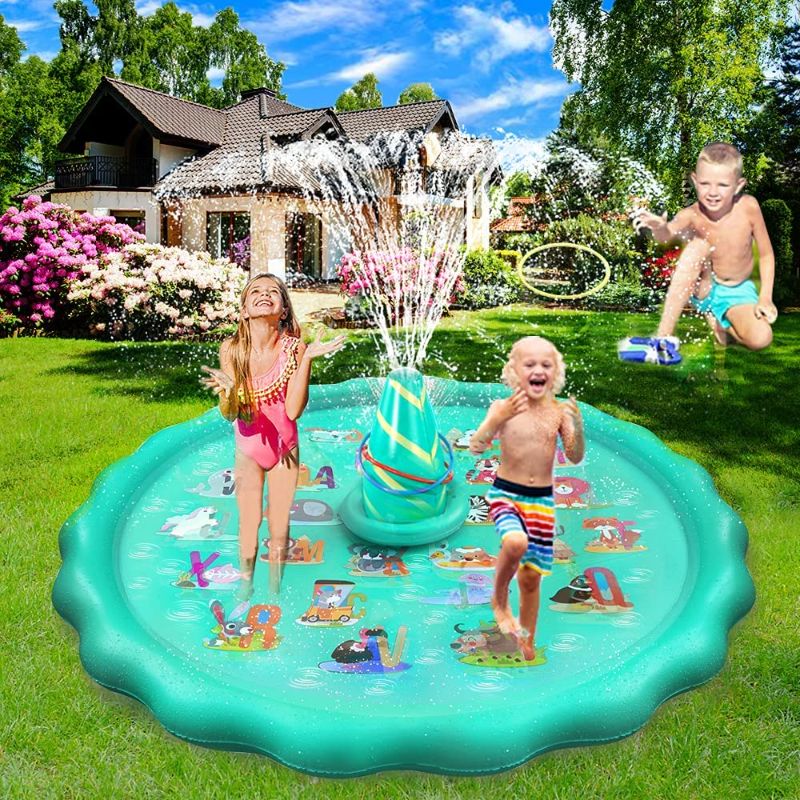 Photo 1 of 3-in-1 Sprinkler for Kids, 68'' Inflatable Splash Pad with 3 Toss Rings, Summer Outside Toys Water Toys for Kids, Wading Pool for Fun Games Learning and Party for Age 3