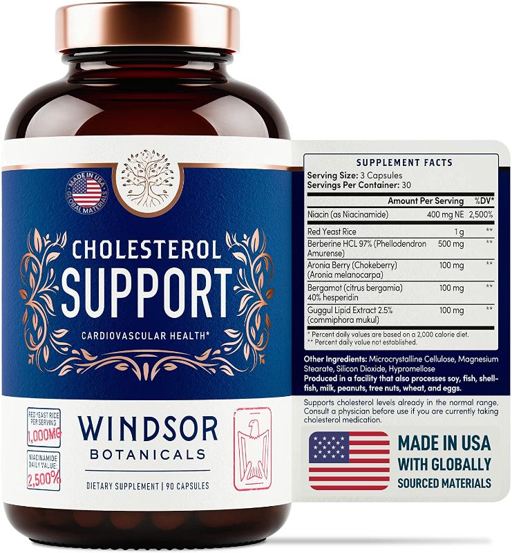 Photo 1 of Cholesterol Support Supplement with Bergamot - Windsor Botanicals Natural Red Yeast Rice, Aronia Berry, Niacin, Berberine, Bergamot for High Cholesterol and Triglyceride Lowering - 90 Vegan Capsules

BEST BY 3/2024

FACTORY SEALED