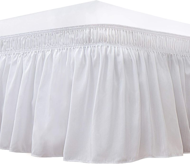 Photo 1 of Biscaynebay Wrap Around Bed Skirts for Full & Full XL Beds Extra Long Drop of 25", White Elastic Dust Ruffles Easy Fit Wrinkle and Fade Resistant Silky Luxurious Fabric Solid Machine Washable