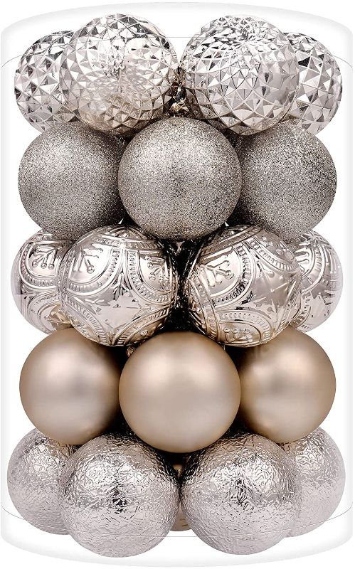 Photo 1 of Christmas Ball Ornaments 34ct Shatterproof Christmas Decorations for Xmas Tree, Holiday, Wedding, Party Christmas Balls Set with Strings(2.36", Champagne)