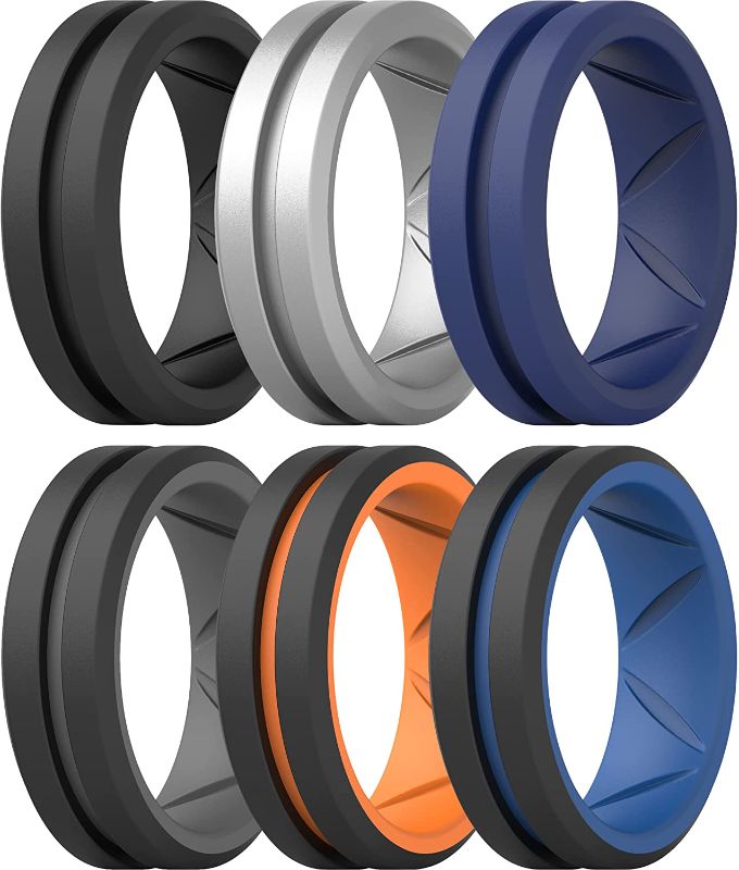 Photo 1 of SIZE 10 - ThunderFit Silicone Wedding Rings for Men - Bevelled 2Layer Mid Line - 8.2mm Wide 2.5mm Thick