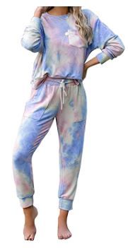 Photo 1 of LookbookStore Women's Cozy Tie Dye Printed Knit Loungewear Two Piece Sweatsuits Long Joggers Pajamas Set, SIZE XL
