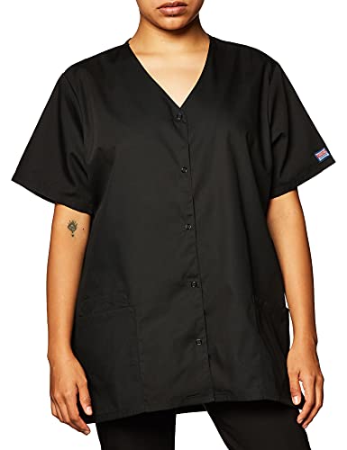 Photo 1 of Cherokee Women's Workwear Snap Front V-Neck Scrubs Shirt, Black, XLarge