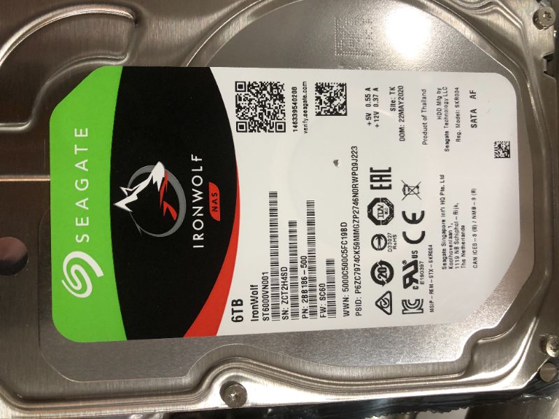 Photo 2 of Seagate IronWolf 6TB NAS Internal Hard Drive HDD – CMR 3.5 Inch SATA 6Gb/s 5600 RPM 256MB Cache for RAID Network Attached Storage – Frustration Free Packaging (ST6000VN001)
