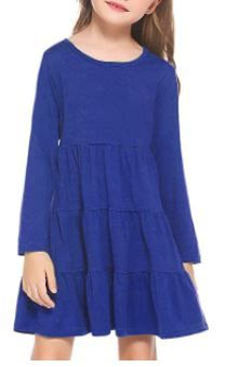 Photo 1 of Arshiner Girl Long Sleeve Dress Tiered Ruffle Swing Tunic Shirt Dress, BLUE, SIZE 160
