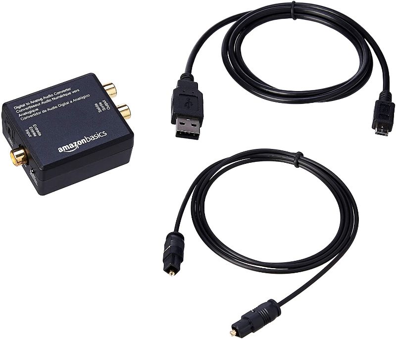 Photo 1 of Amazon Basics 96KHz DAC Digital Optical Coax to Analog RCA Audio Converter Adapter with Fiber and Coax Cable
