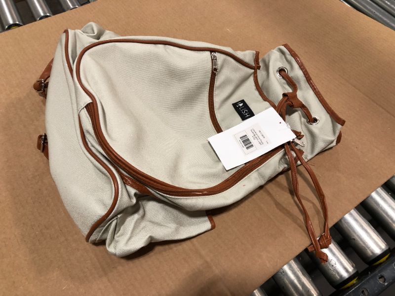 Photo 2 of LISH Match Point Canvas Tennis Racket Fashion Backpack - Solid Drawstring Racquet Holder Bag, TAN