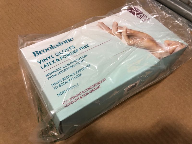 Photo 2 of Brookstone Disposable Vinyl Gloves - Pack of 100 - Clear Latex Free Powder-Free Tear Resistant, SIZE L
