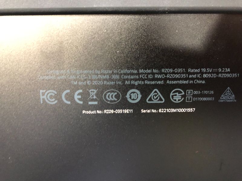 Photo 4 of RAZER BLADE 15 BASE GAMING LAPTOP 2020: INTEL CORE I7-10750H 6-CORE SOLD FOR PARTS ONLY