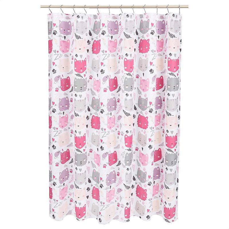 Photo 1 of Amazon Basics Fun and Playful Pink Kitties Printed Pattern Kids Microfiber Bathroom Shower Curtain - Pink Kitties, 72 Inch
