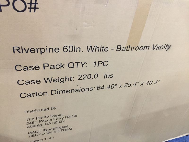 Photo 5 of Home Decorators Collection Riverpine 61 in. W x 22 in. D Bath Vanity in White with Granite Vanity Top in Black with White Sinks
