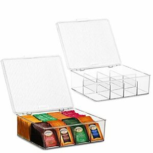 Photo 1 of 2 Pack Large Stackable Plastic Tea Bag Organizer - Storage Bin Box for Kitchen Cabinets, Countertops, Pantry - Holds Beverage Bags, Cups, Pods, Packets, Condiment Accessories Holder
