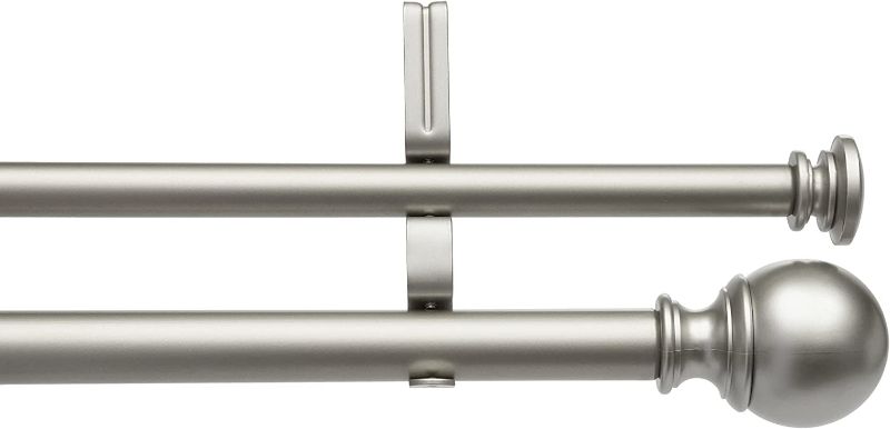Photo 1 of Amazon Basics 1-Inch Double Extendable Curtain Rods with Round Finials Set, 72 to 144 Inch, Nickel
