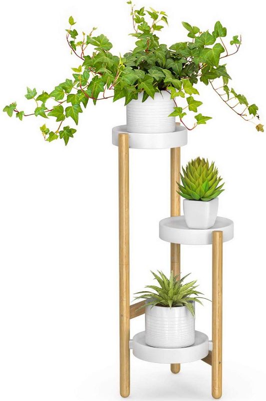 Photo 1 of Bamboo Plant Stands Indoor, 3 Tier Tall Corner Plant Stand Holder & Plant Display Rack for Outdoor Garden Indoor Home (3 Tier -1)
