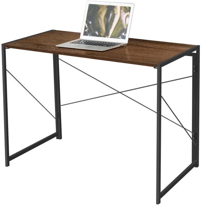 Photo 1 of Writing Computer Desk Modern Simple Study Desk Industrial Style Folding Laptop Table for Home Office Notebook Desk Dark Brown and Black Frame 39.4 Inch