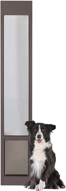 Photo 1 of 1-Piece Sliding Glass Door for Dogs and Cats - Adjustable 76 13/16 in to 80 11/16 in - Large, Bronze - No Cutting DIY Installation