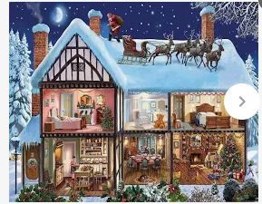Photo 1 of 1177 Christmas House. You'll want to move right into this welcoming house, painted in meticulous detail by English artist Steve Crisp. Santa & reindeer have landed safely on the snowy roof and the jolly man makes his way to one of three chimneys. Just bel