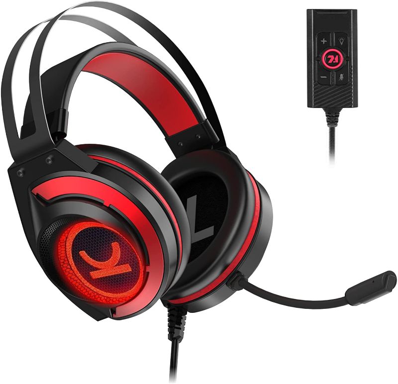 Photo 1 of PC Gaming Headset, EZ.winpow Video Game Stereo Headphone with 7.1 Surround Sound with Noise Canceling Mic & Memory Foam Ear Pads for PC/PS5/PS4/Xbox One/Nintendo Switch Red