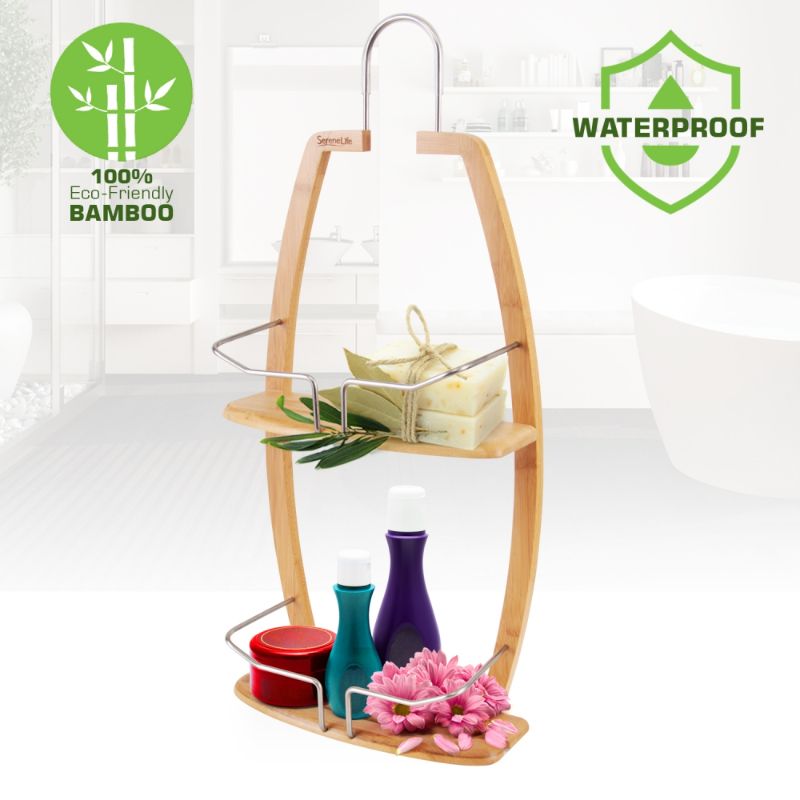 Photo 1 of Bamboo Shower Caddy - Hanging Shower Bathtub Caddy Organizer