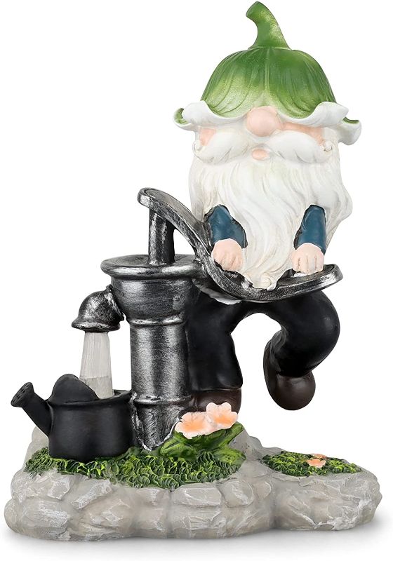 Photo 1 of Draupnir Resin Garden Gnome Statue, Solar Powered Gnome Dwarf Figurine for Outdoor Yard Patio Lawn Porch Decorations, Faceless Old Man Fetching Water Sculpture Garden Decor Housewarming Ornament Gift
