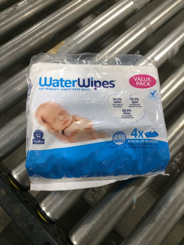 Photo 1 of WaterWipes Biodegradable Original Baby Wipes,?99.9% Water Based Wipes, Unscented & Hypoallergenic for Sensitive Skin, 240 Count (4 packs), Packaging May Vary
