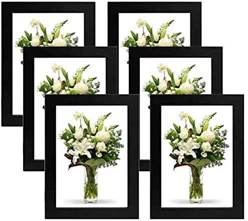 Photo 1 of 5x7 Picture Frames Set of 6 Photo Frame Made of Solid Plastic with HD Plexiglass for Tabletop Display and Wall Mounting Hang Hardware Accessories Included - Black
