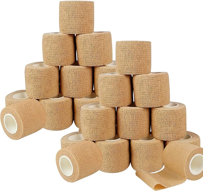 Photo 1 of 24pcs Self Adherent Cohesive Wrap Bandages - 2”Wide, 5 Yards - All Sports Athletic Tape, Non-Woven Elastic Self Adhesive Tape | Breathable Wound Tape | First Aid Stretch, Cover All Tape(Skin Color)
