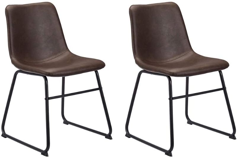 Photo 1 of CangLong Mid Century Modern Style PU Leather Dining Chairs with Black Metal Base Brown Faux Leather Bucket Seat, Set of 2, Brown
