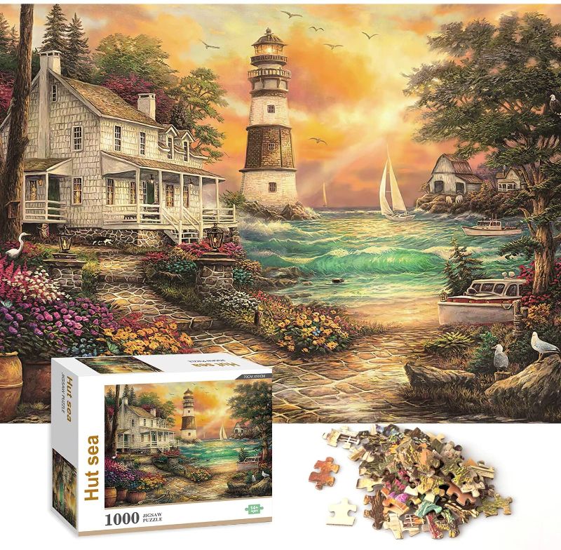 Photo 1 of Jigsaw Puzzles, 1000 Piece Puzzles for Adults & Kids, Hut Sea Puzzles for Adults, Funny 1000 Piece Puzzle Thicken Cardboard Medium Difficulty Jigsaw Puzzles (27.55" x 19.68")
