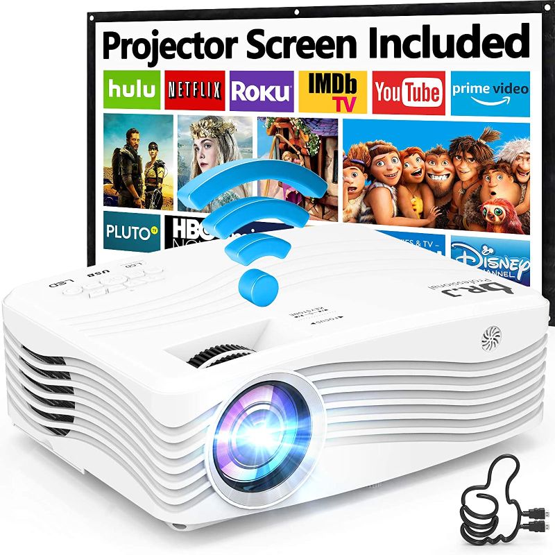 Photo 1 of 8500Lumens 5G WiFi Projector, Full HD Native 1080P 4K Projector, Synchronize Smartphone Screen, Compatible with TV Stick/HDMI/PS4/DVD Player/AV for Outdoor Movies [120" Projector Screen Included]
