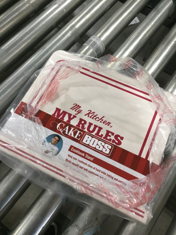 Photo 1 of Cake Boss Countertop Accessories Metal Cookbook Stand with "My Kitchen, My Rules” Decal, Cream
