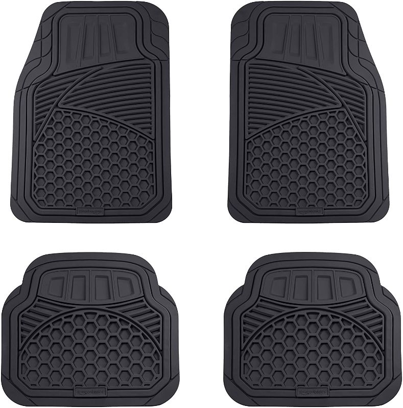 Photo 1 of Amazon Basics 4-Piece Thick Flexible Rubber Car Floor Mat, Black
