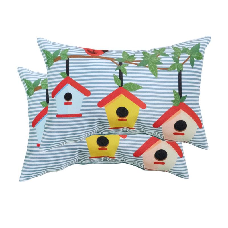 Photo 1 of 12 in. X 18 in. Cardinal Birdhouse Outdoor Lumbar Pillow (2-Pack)