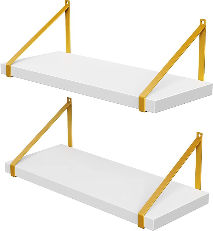 Photo 1 of AMADA HOMEFURNISHING Floating Shelves White and Gold, Wall Shelf for Bathroom/Living Room/Bedroom/Kitchen (3)