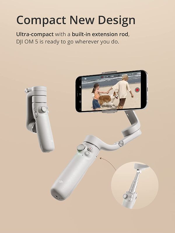 Photo 2 of DJI OM 5 Smartphone Gimbal Stabilizer, 3-Axis Phone Gimbal, Built-in Extension Rod, Portable and Foldable, Android and iPhone Gimbal with ShotGuides, Vlogging Stabilizer, YouTube TikTok Video, Grey
