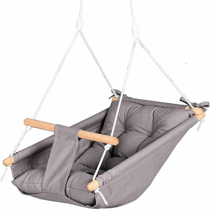 Photo 1 of Canvas Baby Hammock Swing by Cateam - Dark Gray - Wooden Hanging Swing Seat Chai
