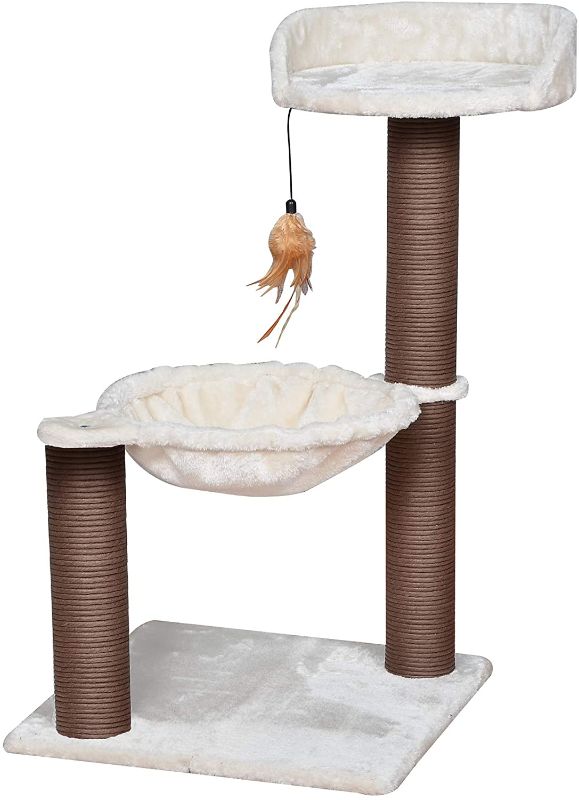 Photo 1 of Catry Cat Tree with Feather Toy - 3-Level Cozy Design of Cat Hammock and Scratching Post, 27.8" Tall, New Version, Model-CT18528A
