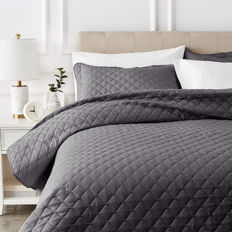 Photo 1 of Amazon Basics Oversized Quilt Bed Set, Embossed Coverlet and Shams - Full/Queen, Gray Diamond

