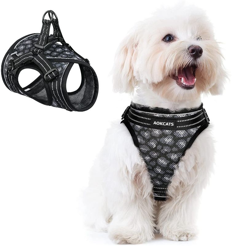 Photo 1 of AOKCATS Small Dog Harness, Leopard Puppy Harness, Soft Dog Harness for Small Dogs Medium Dogs No Pull No Choke Dog Vest Harness Reflective Padded Dog Harness for Small Medium Dog Walking, Black, M
