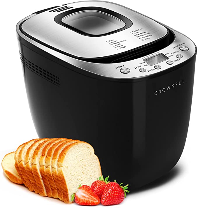 Photo 1 of CROWNFUL Automatic Bread Machine, 2LB Programmable Bread Maker with Nonstick Pan and 12 Presets, 1 Hour Keep Warm Set , 2 Loaf Sizes, 3 Crust Colors, Recipe Booklet Included, ETL Listed (Black)
