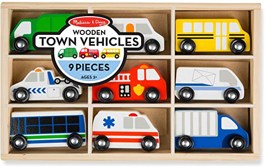 Photo 1 of Melissa & Doug Wooden Town Vehicles Set in Wooden Tray (9 pcs)
