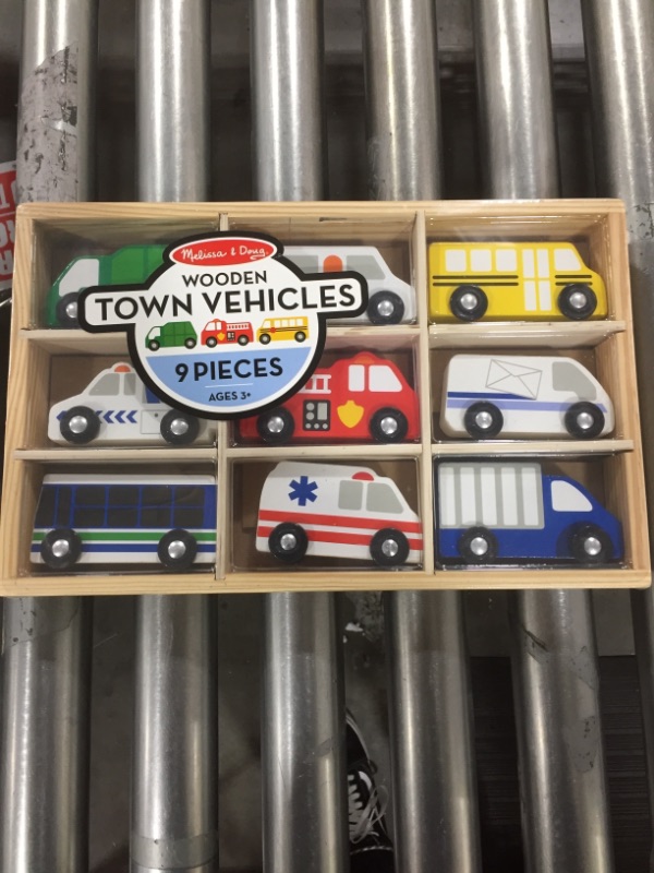 Photo 2 of Melissa & Doug Wooden Town Vehicles Set in Wooden Tray (9 pcs)
