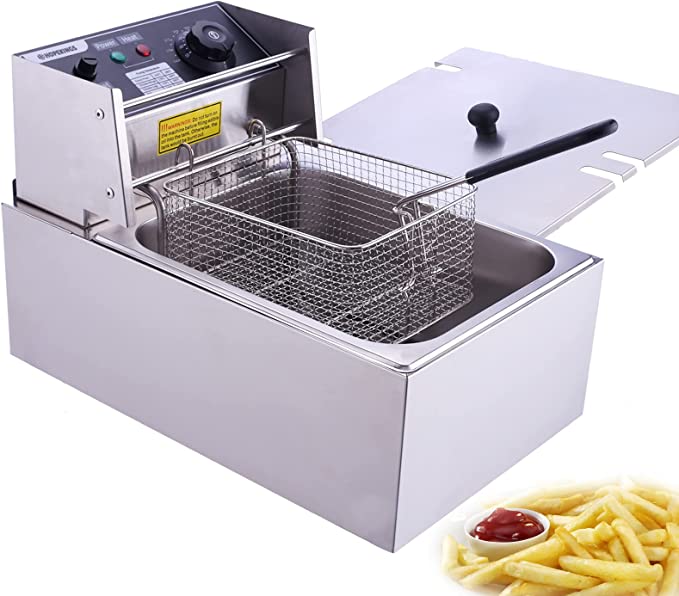 Photo 1 of Deep Fryer with Basket and Lid, 1700 W 6.3 QT/6L Large Capacity Electric Fryer with Temperature Control, Stainless Steel French Fryer for Home Commercial
