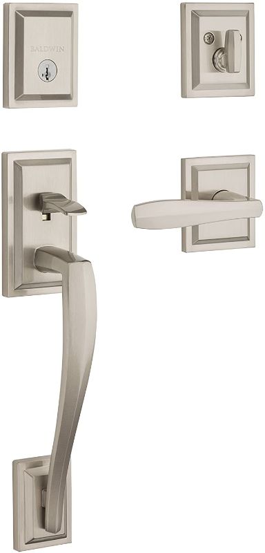 Photo 1 of Baldwin 91800-046 Torrey Pines Sectional Single Cylinder Front Door Handleset Featuring SmartKey Security, Satin Nickel, Prestige Series with Modern Contemporary Slim Door Handleset and Square Lever
