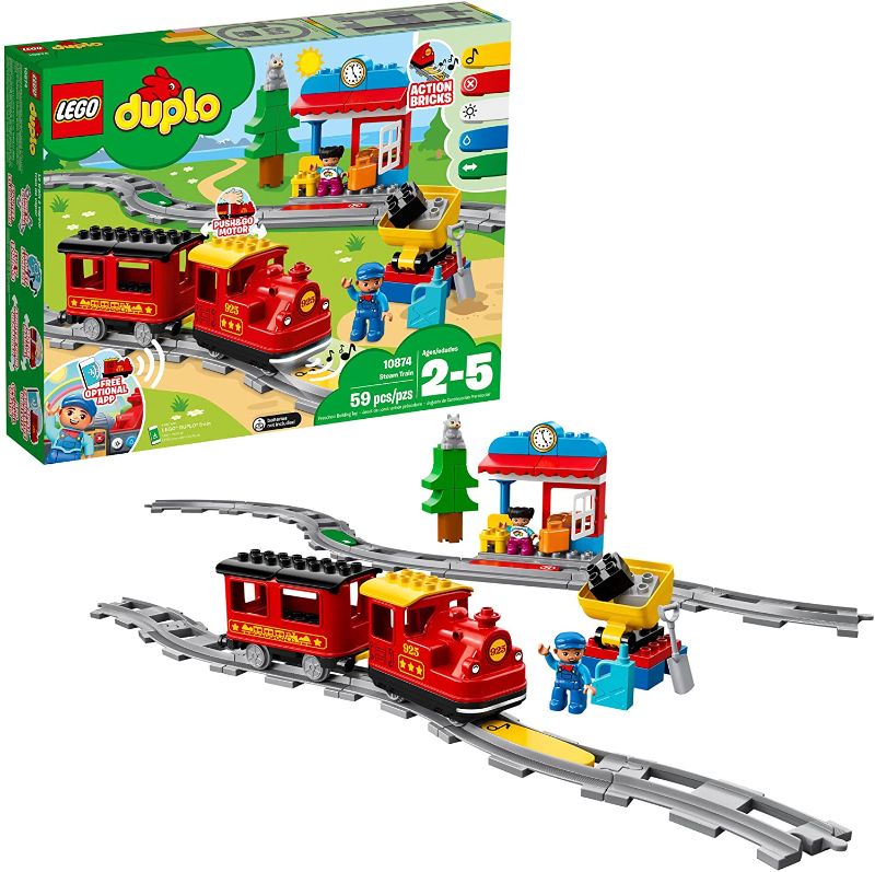 Photo 1 of LEGO DUPLO Steam Train 10874 Remote-Control Building Blocks Set Helps Toddlers Learn, Great Educational Birthday Gift (59 Pieces)
